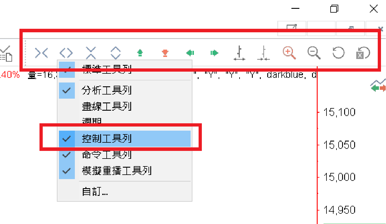 在圖表上方工具列空白處按右鍵開啟選單,取消勾選「控制工具列」
